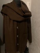 Kurtka płaszcz trencz narzutka z szalem flausz oversize czekoladowy duży