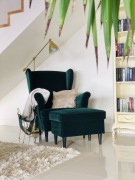Fotel IKEA STRANDMON + podnóżek – ciemna zieleń (butelkowa)