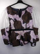Bluzka damska peplum M wzory koronka cekiny elegancka rękaw 3/4