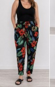 Spodnie damskie XL – tropikalny print  luźny krój i zwężana nogawka