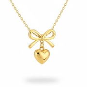 Naszyjnik Stal Szlachetna Pozłacana Serce Kokardka