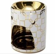 Ceramiczny kominek do olejków i wosków Biały Złoty wzór geometryczny