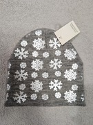 Nowa wełniana szara srebrna czapka dziecięca w śnieżynki 56