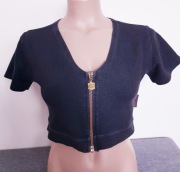 Czarna Sportowa Bluzeczka do Pasa Crop Top Krótki rękaw M/L