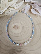 Naszyjnik kamienie naturalne Larimar Perła naturalna Kryształ Jadeit Kwarc 