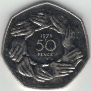 Wielka Brytania 50 pence pensów 1973 - 30 mm - Wstąpienie do EWG - nr 1