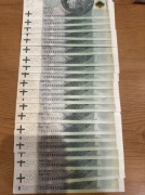 Banknoty 100zł 21szt.  kolejne numery od 3744980 do 37445000 stan UNC nowe