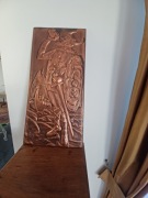 Metaloplastyka wiking dmiący w róg na blasze miedzianej