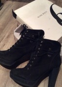 NINE WEST zamszowe przecierane czarne botki r.39,5