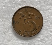 Moneta 5 CENTÓW 1958 HOLANDIA 