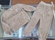 Nowy beżowy komplet welur królik zestaw bluza falbanka + spodnie r. 104/110