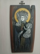 IKONA MADONNA Z DZIECIĄTKIEM NA DESCE, 39 X 20 CM, ROK 1988