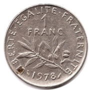 FRANCJA 1 frank 1978, KM# 925.1, XF