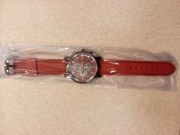 Czerwony zegarek skórzany stal chirurgiczna  męski