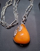 Srebrny Naszyjnik Styl ORNO PRL Bursztyn Duży 29g Punce W próba 800