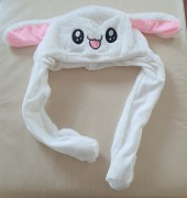 czapka królik ruchome uszy biało-różowa