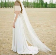 Piękny, katedralny welon ślubny z grzebykiem o długości 2 m Biały 