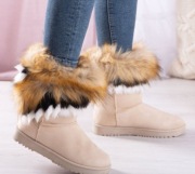 Buty zimowe Beżowe śniegowce z futerkiem 38