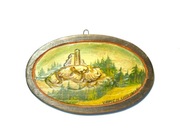 OBRAZEK W DREWNIE - ZAMEK CHOJNIK RUINY LATA 60TE PRL - NA ŚCIANĘ