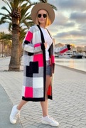 Długi kardigan damski maxi patchwork multicolor NOWOŚĆ WIOSNA 