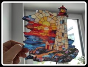 Nowy witraż dekoracja okienna łapacz słońca latarnia morze zachód słońca