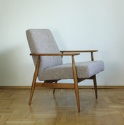 Naturalna tkanina melnż Fotel Lisek PRL, Typ 300-190, Po renowacji, Vintage