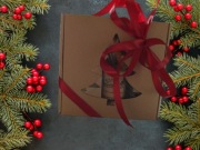 Box prezentowy -podziękowanie choinka mała, herbatka, miodek, czerpak, sok