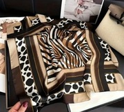 Nowa apaszka Ala jedwabna 70 x 70 cm brązy czekoladowe panterka