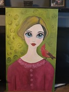 Portret z czerwonym ptakiem obraz akrylowy 60x100