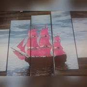 widok obraz-5częsci statek 220cm/105cm na płótnie