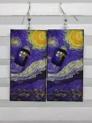 Kolczyki Tardis Gwiaździsta noc Van Gohg decoupage grafika film Handmade