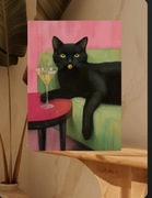 Obraz kot z winem (bez ramki) 