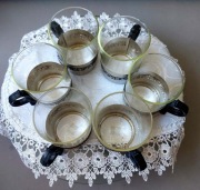 Jenaer Glas.zestaw 6 szklanek z podstawkami.Odporne na wysoką temperaturę. 