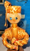 Stara Lalka ze Słomy Drewniana Głowa CEPELIA Retro Folk PRL 30cm
