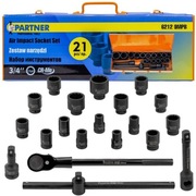 KLUCZE nasadki udarowe 3/4" 21el TIR Zestaw narzędzi 17-50mm 12-kątne