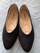 Jezzi czarne tekstylne materiałowe baleriny sztruksowe 39 skórzana wkładka 