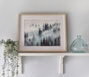 las we mgle akwarela obraz z ramką HANDMADE