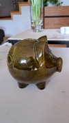 duża ceramiczna swinka skarbonka - zieleń butelkowa