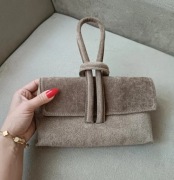 Torebka Made in Italy Oh La La skórzana skóra naturalna zamszowa fango 