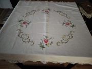 Obrus skandynawski vintage serweta ręczny haft koronka klockowa 96x96 jNowa