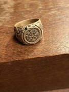 Ręcznie wykonany pierścień Vegvisir z brązu,biżuteria Wikingów 21mmśrednica