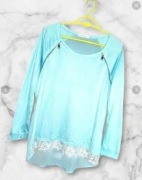 Turkusowa bluzka na długi rękaw Boho Old Money rozmiar XL/XXL