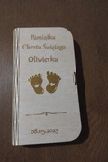 Drewniane pudełko na pieniądze na Chrzest Święty z grawerem