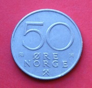 50  Ore  1974  r  -    Norwegia  Lew Heraldyczny