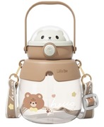 Butelka, bidonna wodę z misiem 3D, paskiem i słomką dla dzieci.