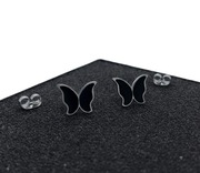 Kolczyki czarne motyle srebrne wkrętki 1cm stal chirurgiczna