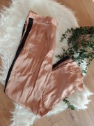 zara 38M miedziane złote lśniące damskie materiałowe spodnie lampasy