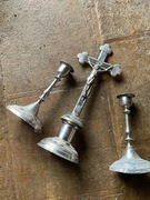 komplet 2x stary świecznik plus krzyż z Jezusem MF