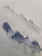 Obraz, Akwarela - Góry we mgle,   A5.