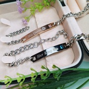 Zestaw x2 Eleganckie Miłosne Bransoletki Grawer Stal Korona Cyrkonia